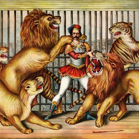 Lion tamer (Sourced from Wikimedia Commons: http://en.wikipedia.org/wiki/File:Lion_tamer_(LOC_pga.03749).jpg)