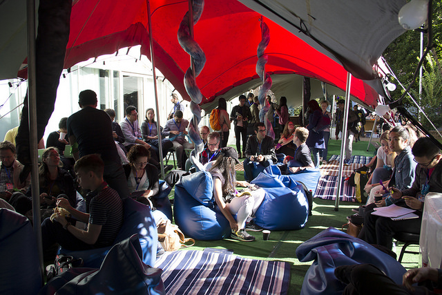 Under the ResBaz bedouin tent at The University of Melbourne 1. Photo from Dejan Jotanovic.